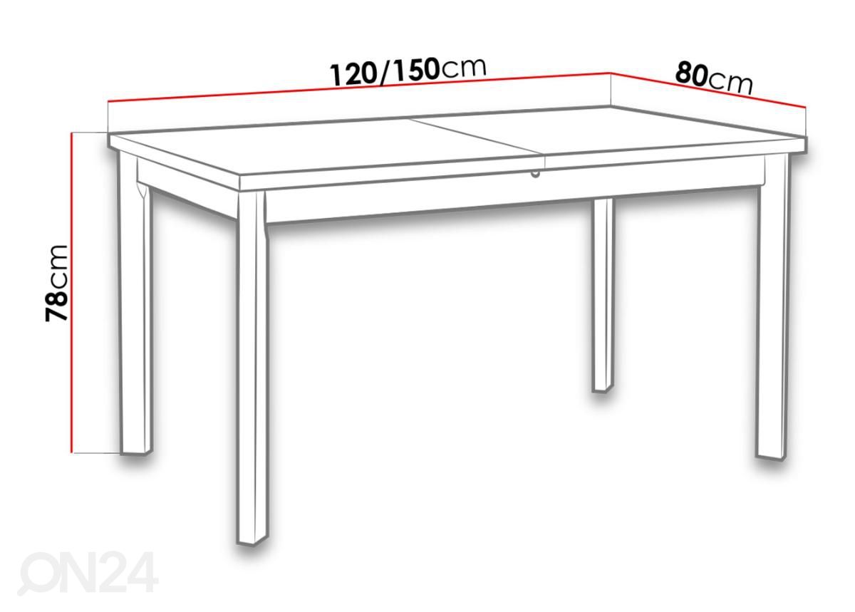 Pikendatav söögilaud 120-150x80 cm suurendatud mõõdud