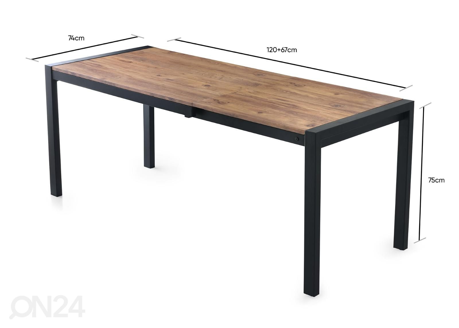 Pikendatav söögilaud 120/187x74 cm suurendatud mõõdud