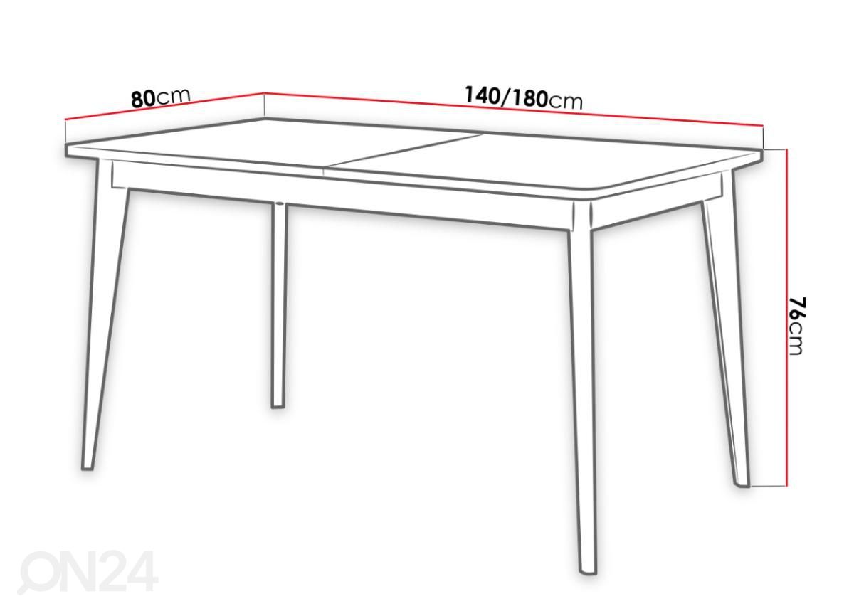 Pikendatav söögilaud 140/180x80 cm suurendatud mõõdud
