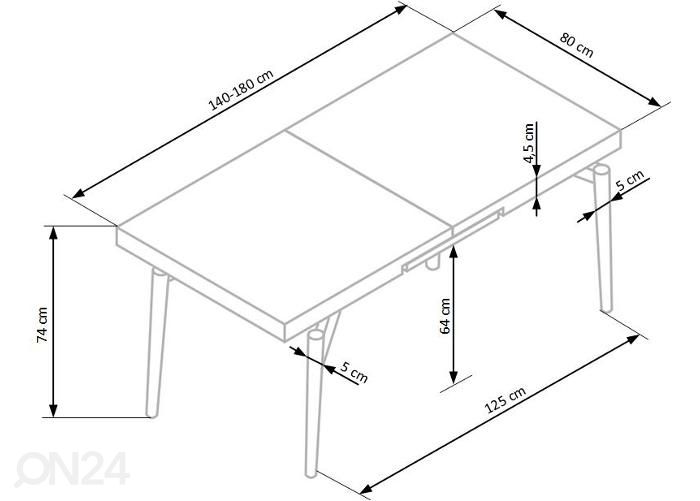 Pikendatav söögilaud 140/180x80 cm suurendatud mõõdud