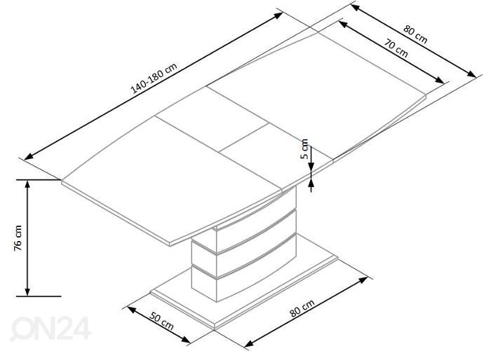 Pikendatav söögilaud 140/180x80 cm suurendatud mõõdud