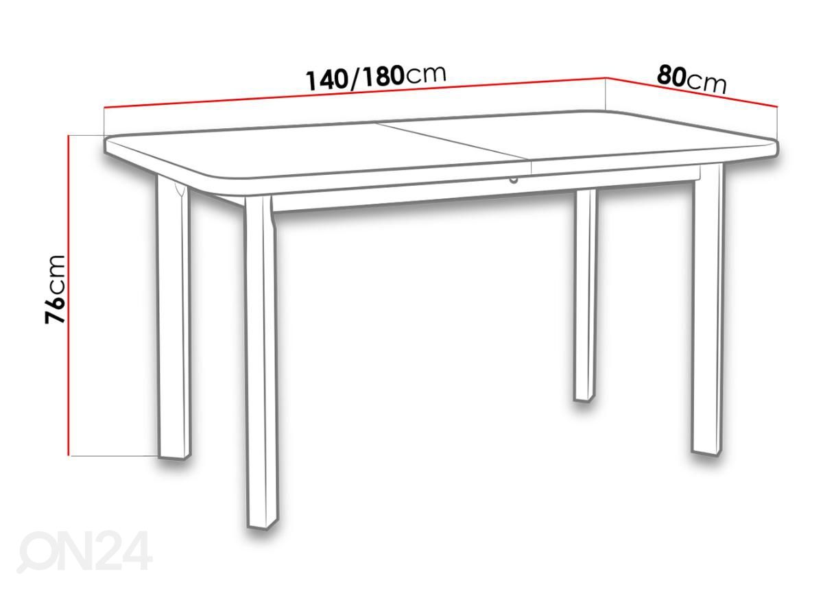Pikendatav söögilaud 140-180x80 cm suurendatud mõõdud