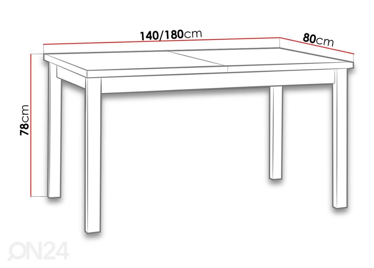 Pikendatav söögilaud 140-180x80 cm suurendatud mõõdud