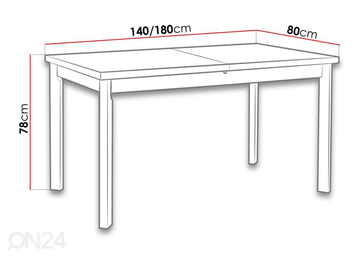 Pikendatav söögilaud 140-180x80 cm suurendatud mõõdud