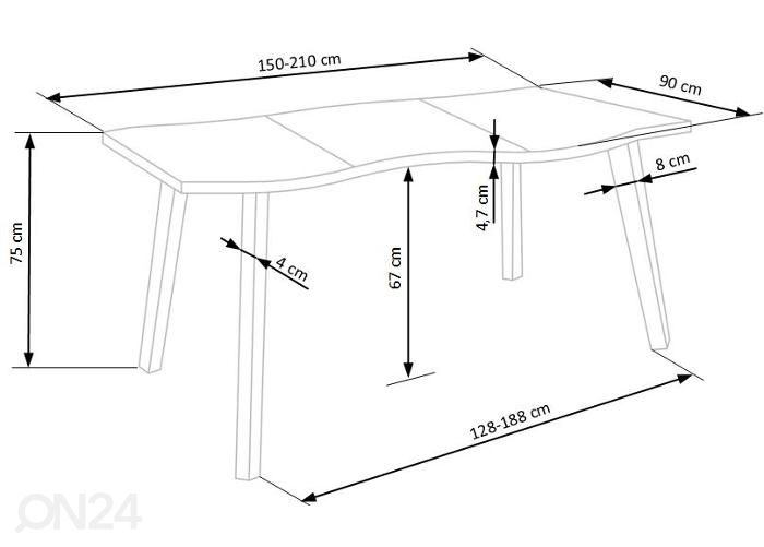 Pikendatav söögilaud 150/210x90 cm suurendatud mõõdud