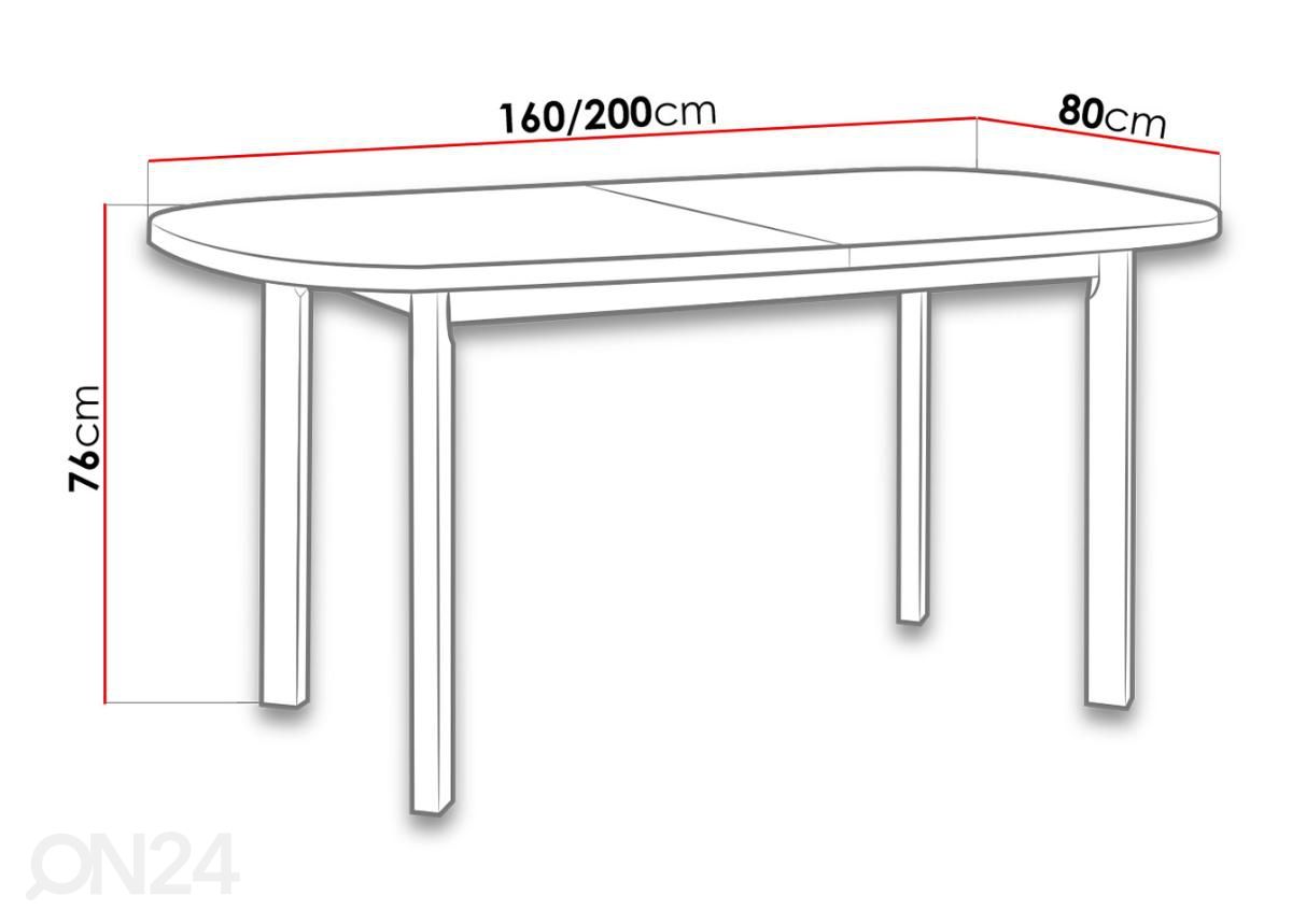 Pikendatav söögilaud 160-200x80 cm suurendatud mõõdud