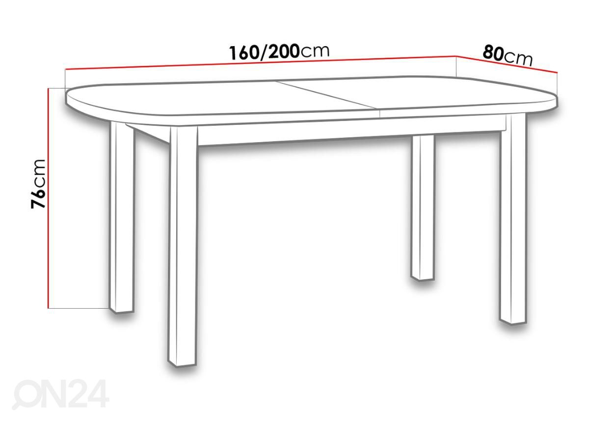 Pikendatav söögilaud 160-200x80 cm suurendatud mõõdud