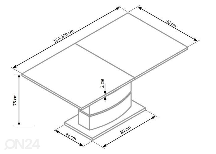Pikendatav söögilaud 160/200x90 cm suurendatud mõõdud