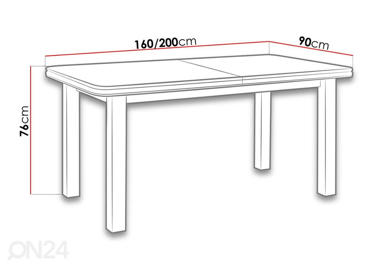 Pikendatav söögilaud 160-200x90 cm suurendatud mõõdud