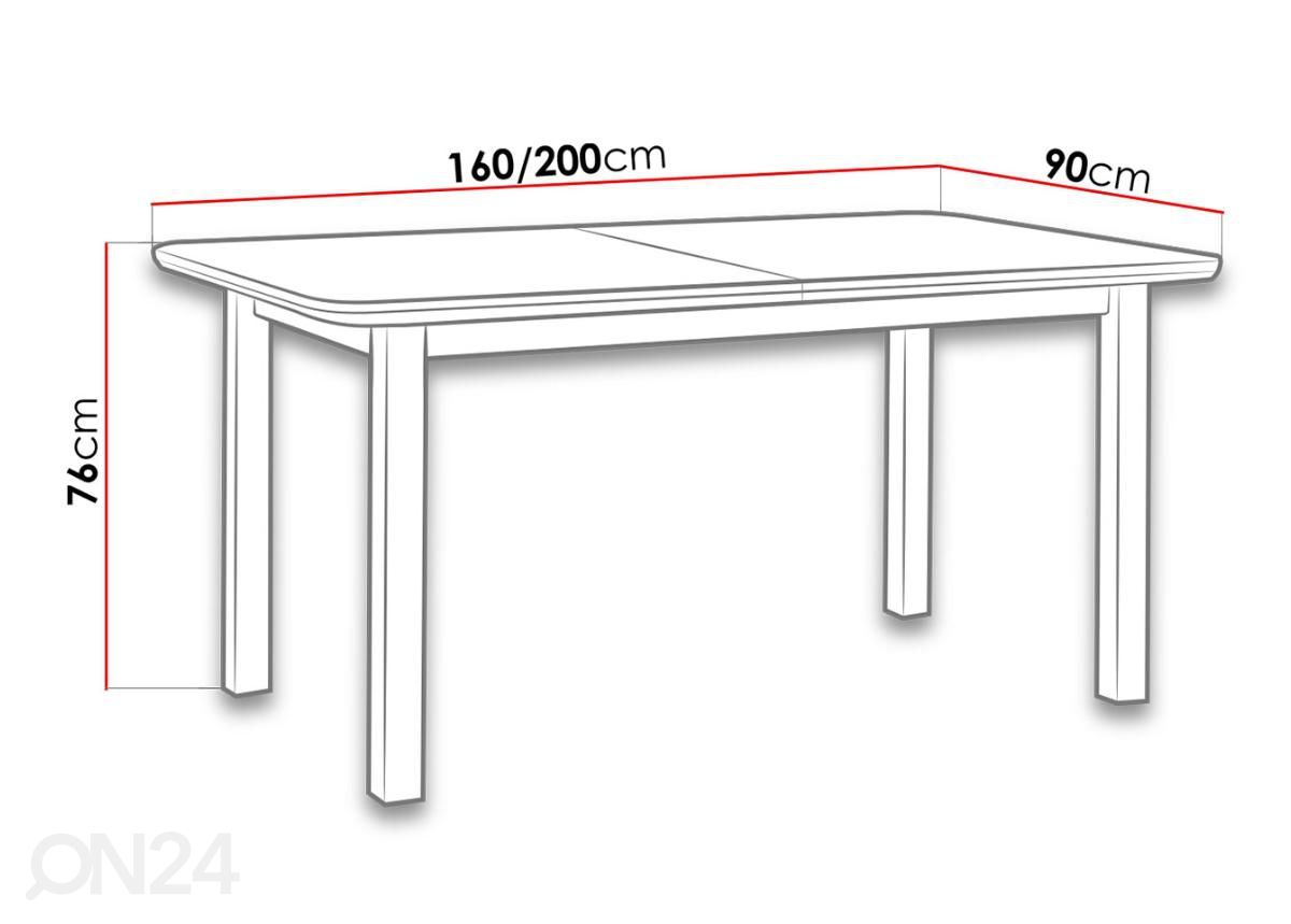 Pikendatav söögilaud 160-200x90 cm suurendatud mõõdud