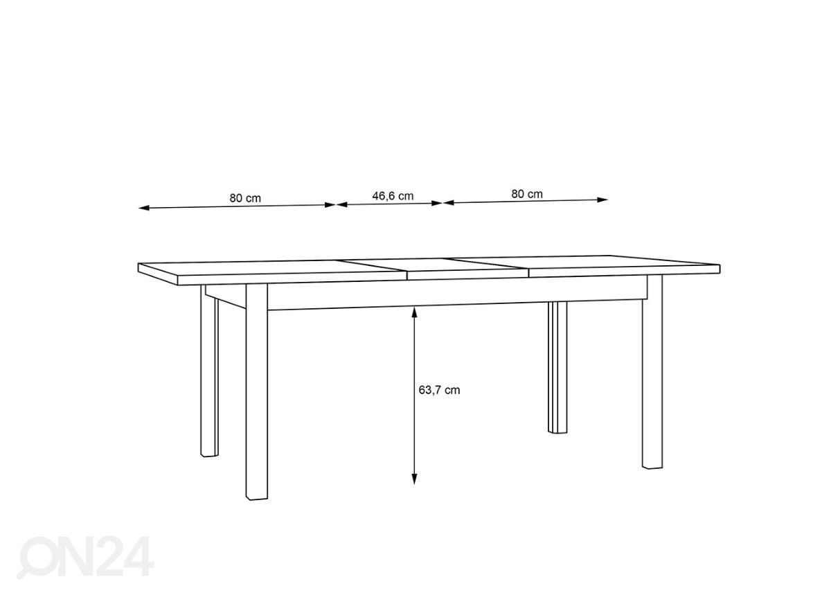 Pikendatav söögilaud 160/207x90 cm suurendatud mõõdud