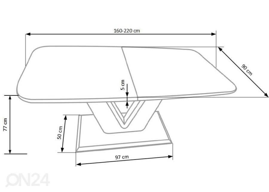 Pikendatav söögilaud 160/220x90 cm suurendatud mõõdud