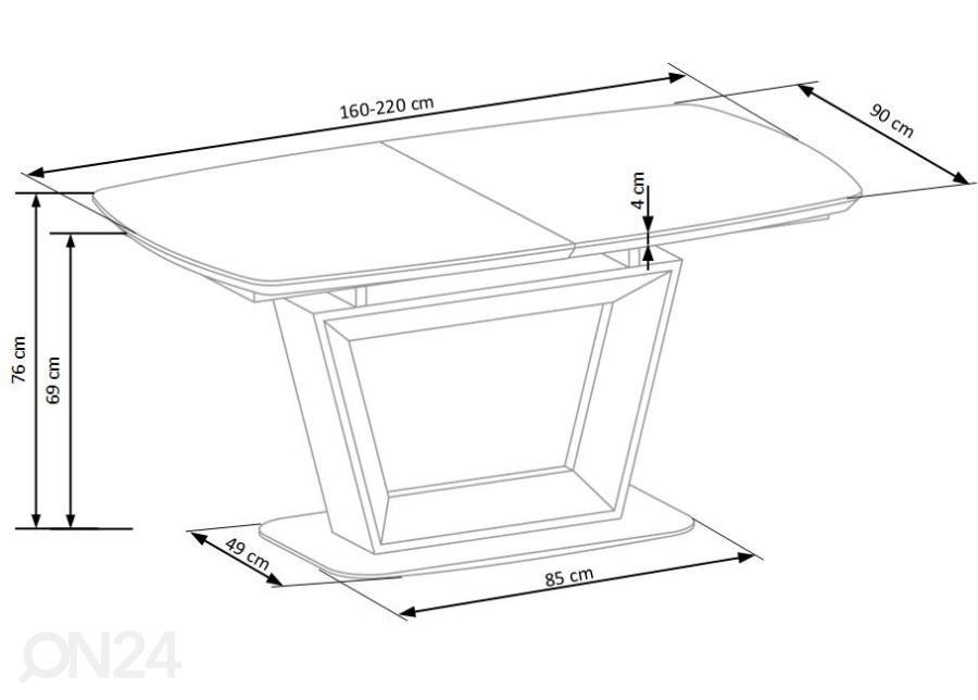 Pikendatav söögilaud 160-220x90 cm suurendatud mõõdud