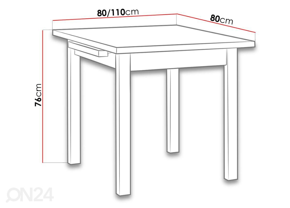 Pikendatav söögilaud 80-110x80 cm suurendatud mõõdud