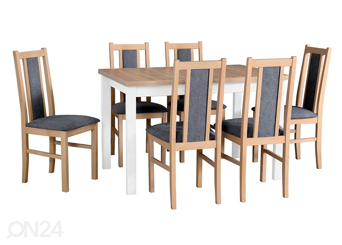 Pikendatav söögilaud 80x120-150 cm + 6 tooli suurendatud