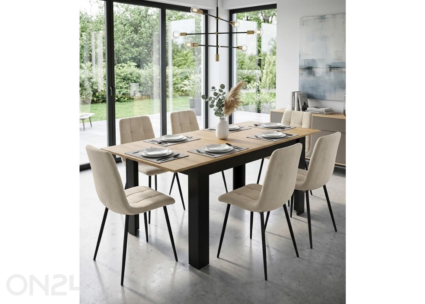 Pikendatav söögilaud 80x120/160 cm, artisan tamm/must suurendatud