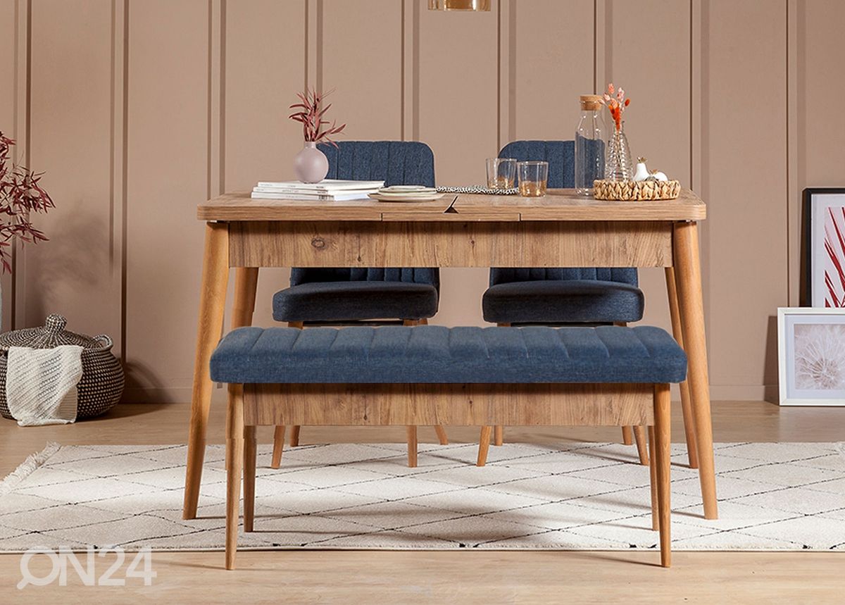 Pikendatav söögilaud 80x130-165 cm + 2 tooli+pink suurendatud