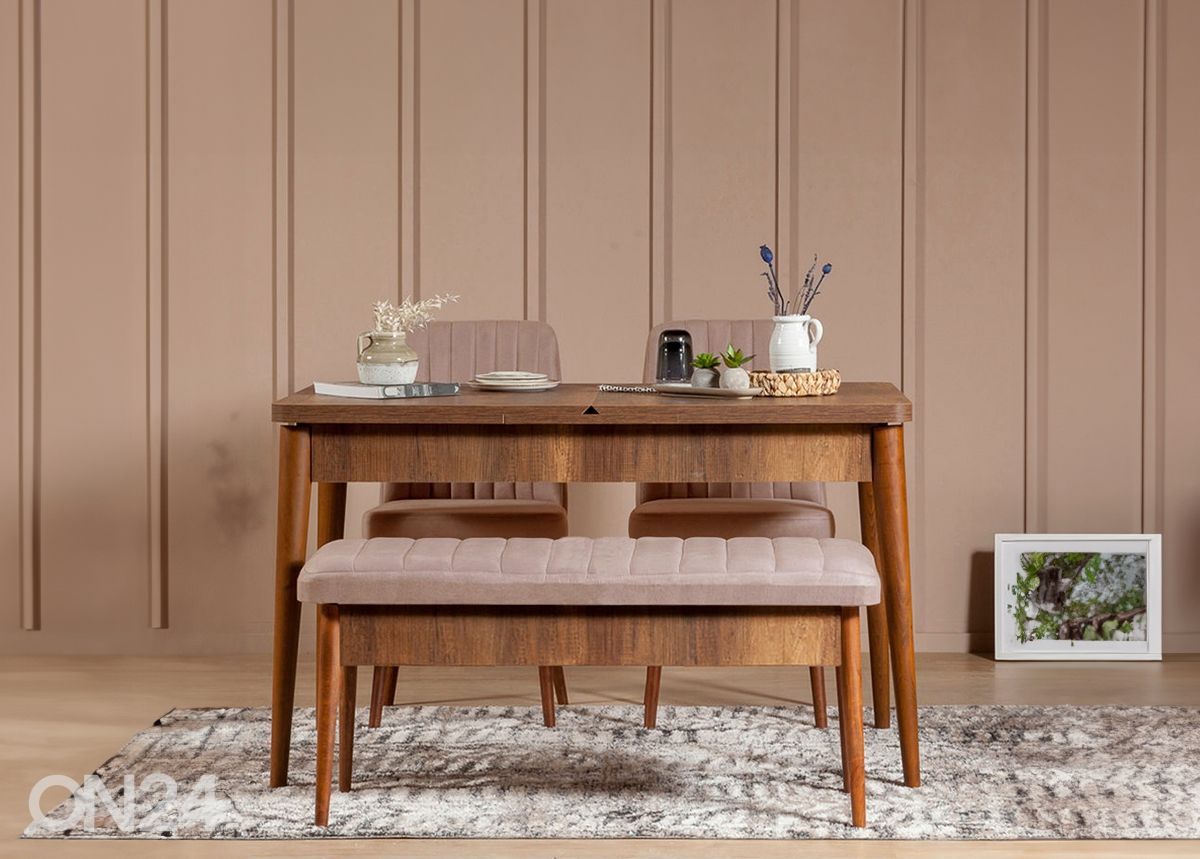 Pikendatav söögilaud 80x130-165 cm + 2 tooli+pink suurendatud