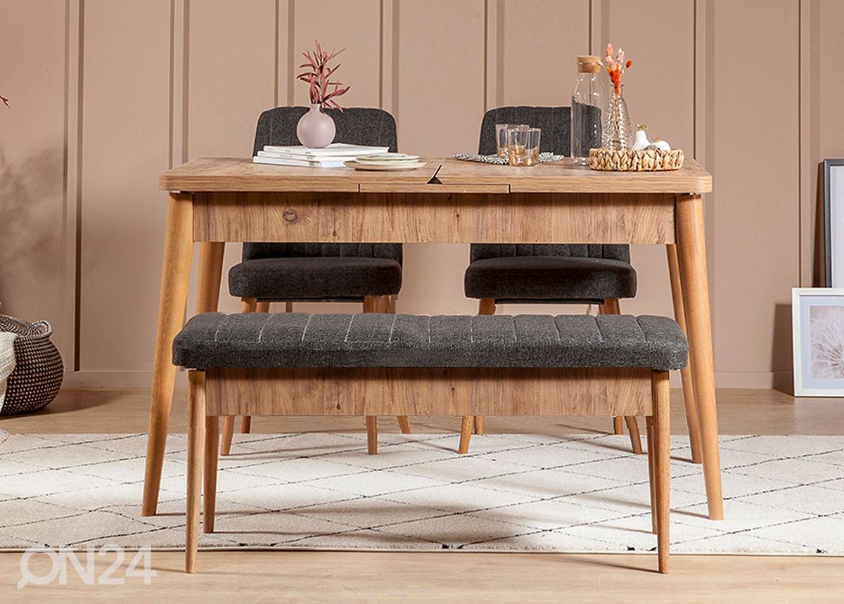 Pikendatav söögilaud 80x130-165 cm + 2 tooli+pink suurendatud