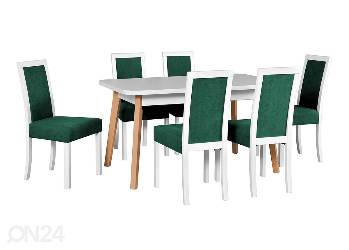 Pikendatav söögilaud 80x140-180 cm + 6 tooli suurendatud
