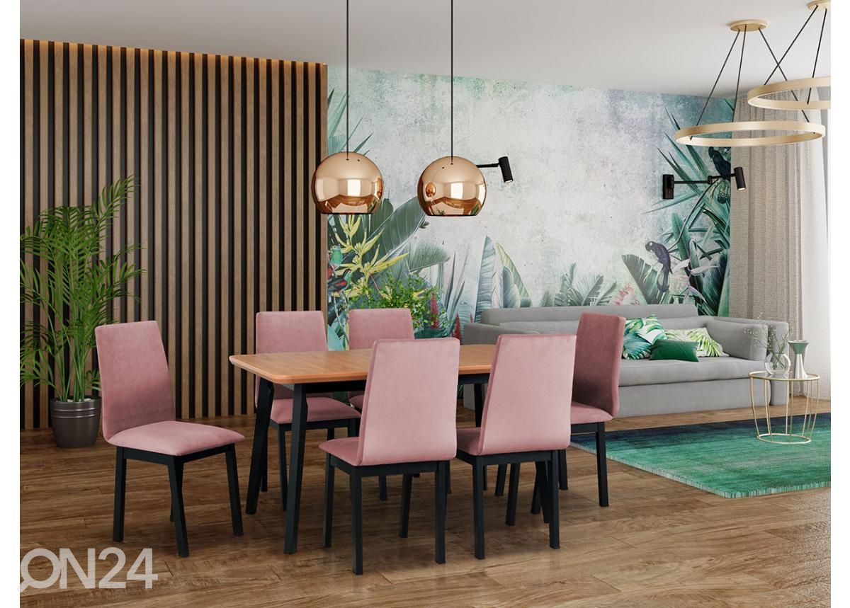 Pikendatav söögilaud 80x140-180 cm + 6 tooli suurendatud