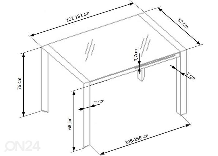 Pikendatav söögilaud 82x122-182 cm suurendatud mõõdud