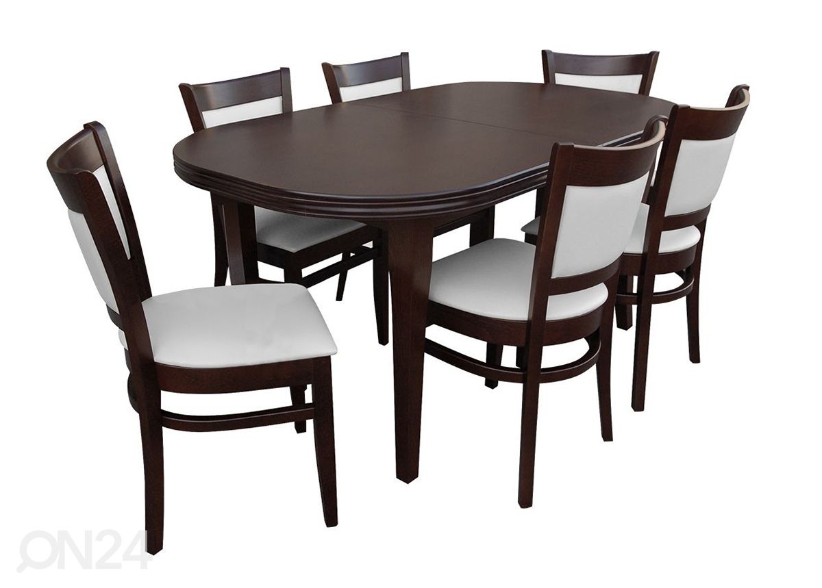 Pikendatav söögilaud 90x160-200 cm + 6 tooli suurendatud