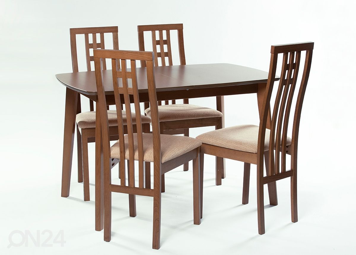 Pikendatav söögilaud Bari 80x120-150 cm + 4 tooli Monza, pähkel suurendatud