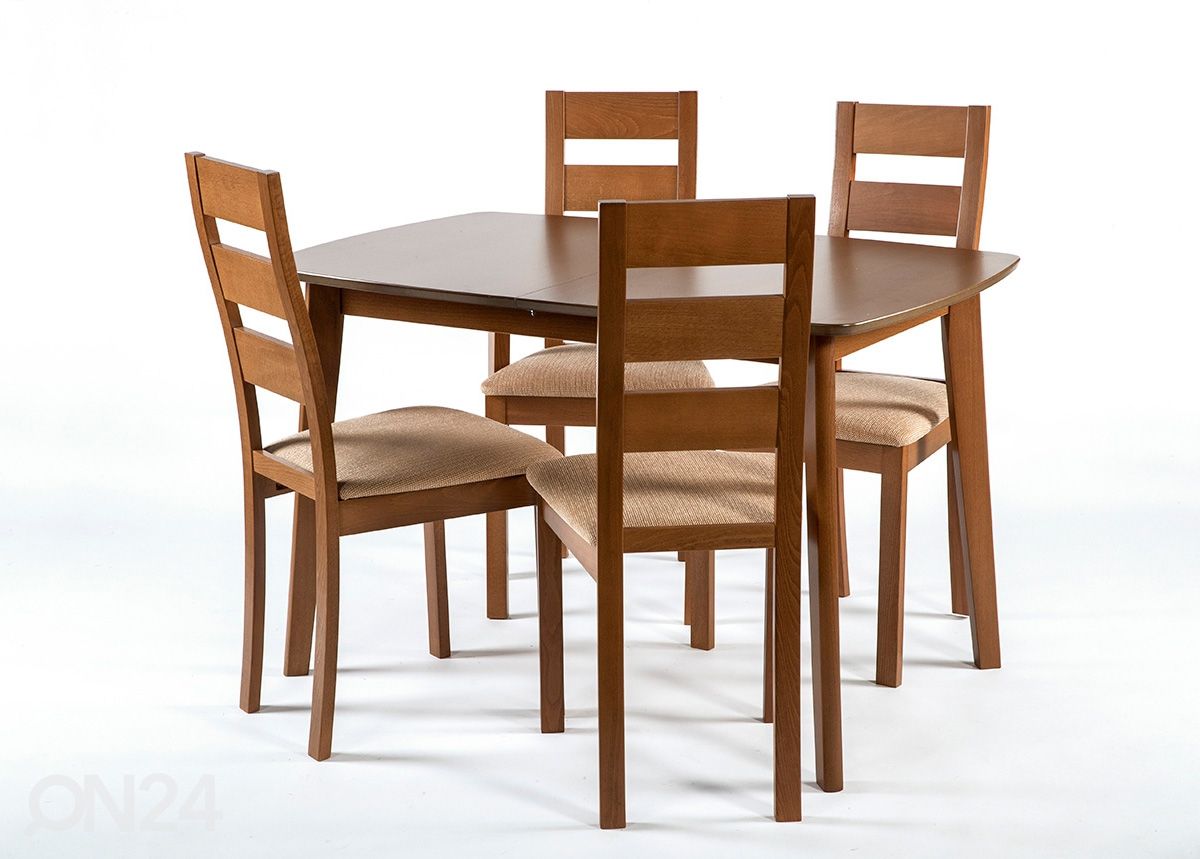 Pikendatav söögilaud Bari 80x120-150 cm + 4 tooli Parma, pähkel suurendatud