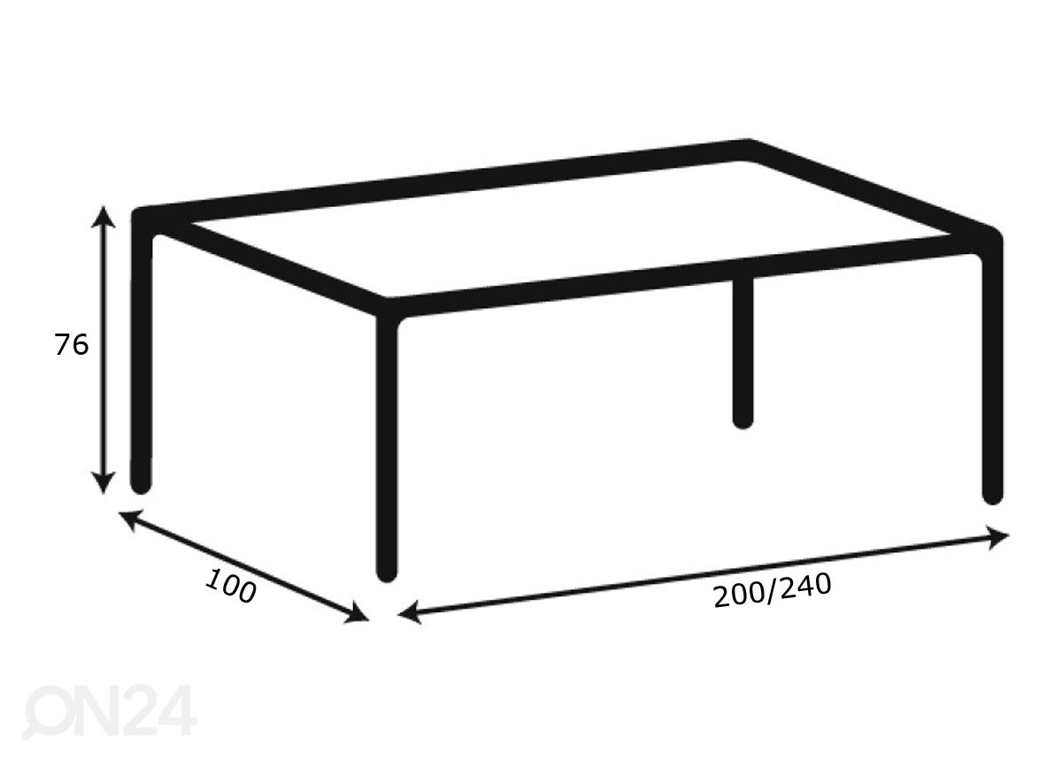 Pikendatav söögilaud Beira 100x200/240 cm suurendatud mõõdud