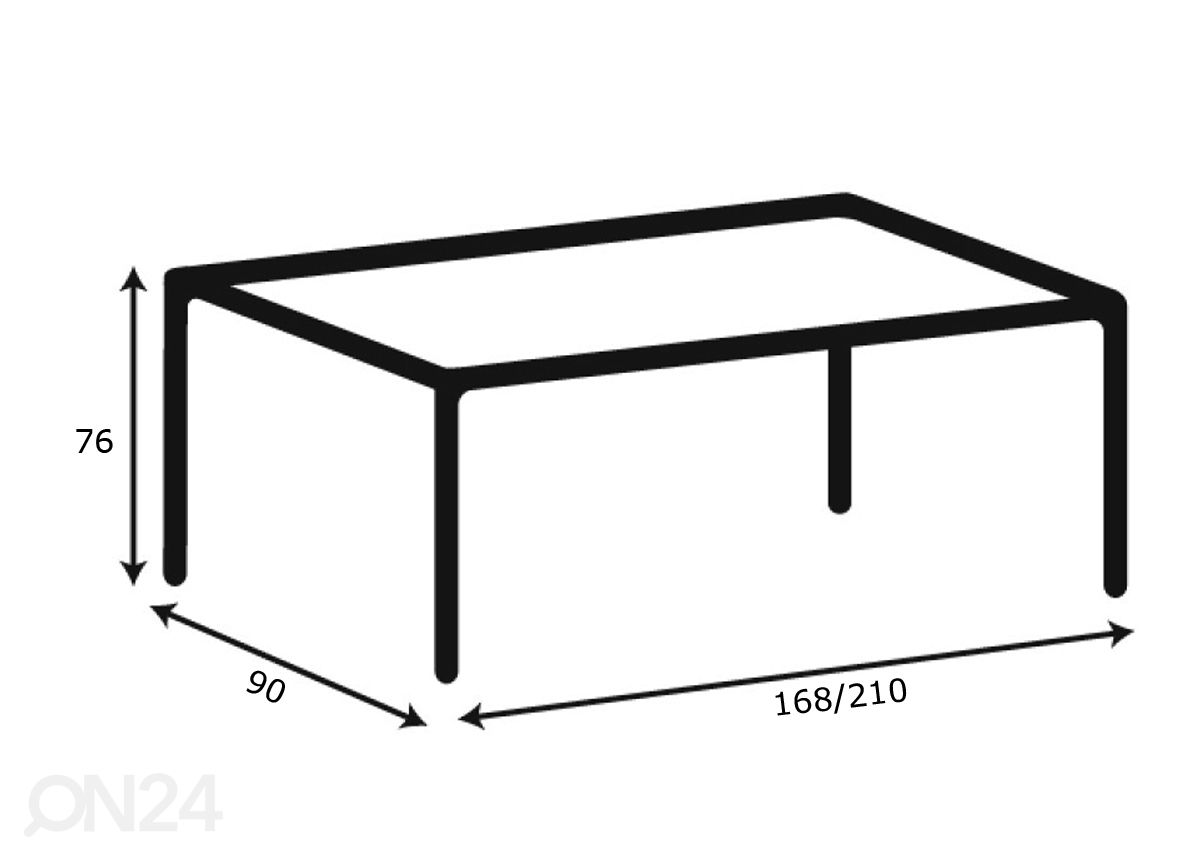Pikendatav söögilaud Beira 90x168/210 cm suurendatud mõõdud