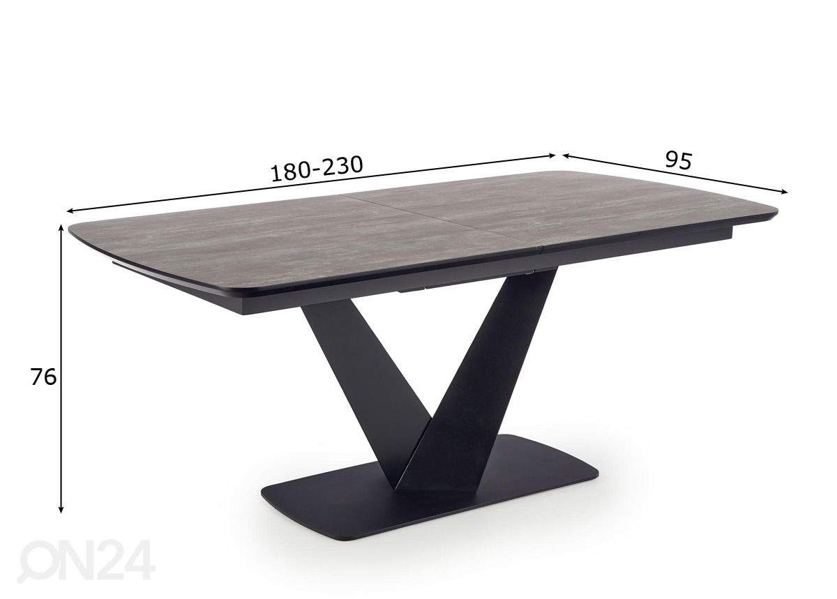 Pikendatav söögilaud Boston 180-230x76 cm suurendatud mõõdud
