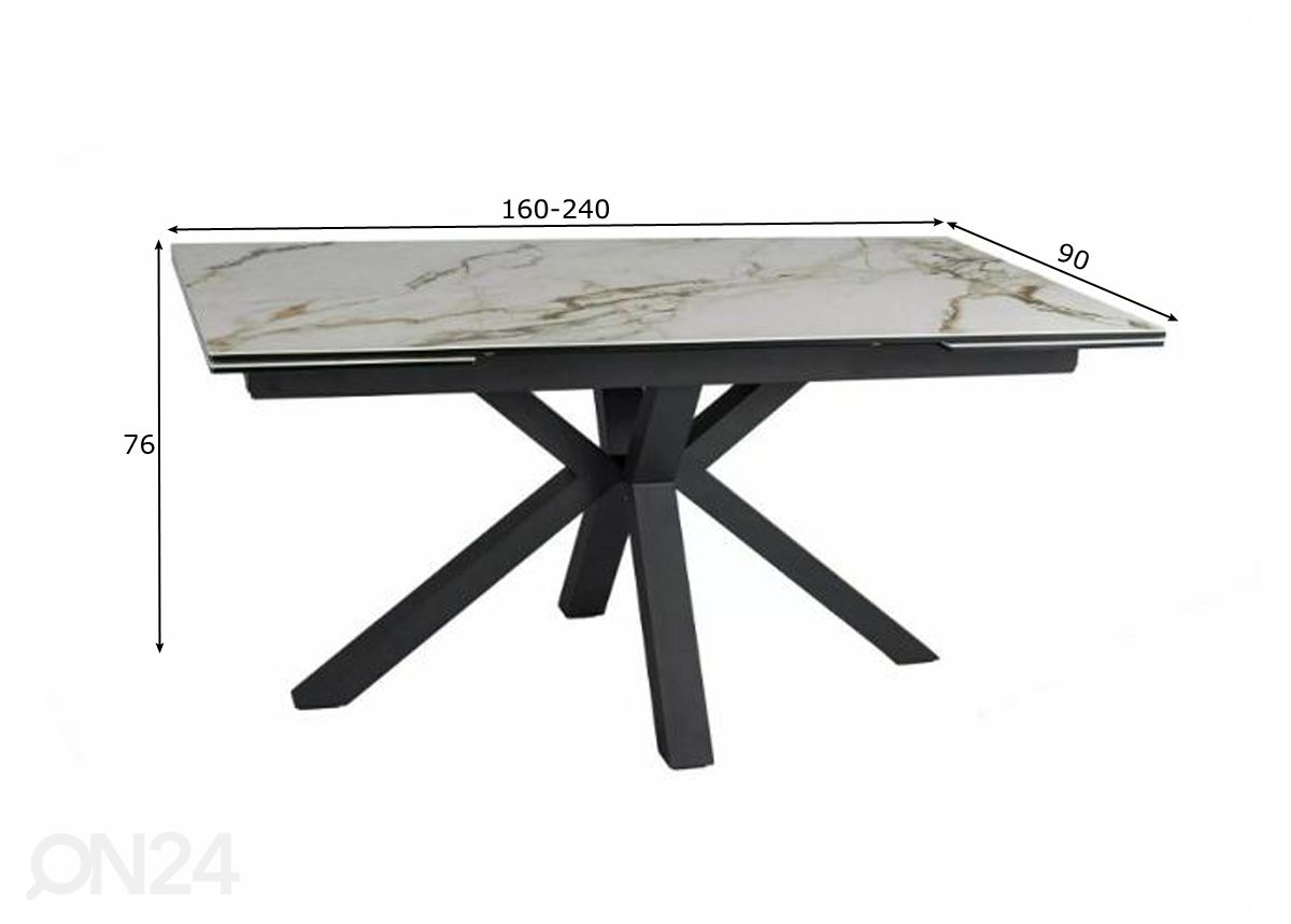 Pikendatav söögilaud Christopher 160-240x90 cm suurendatud mõõdud
