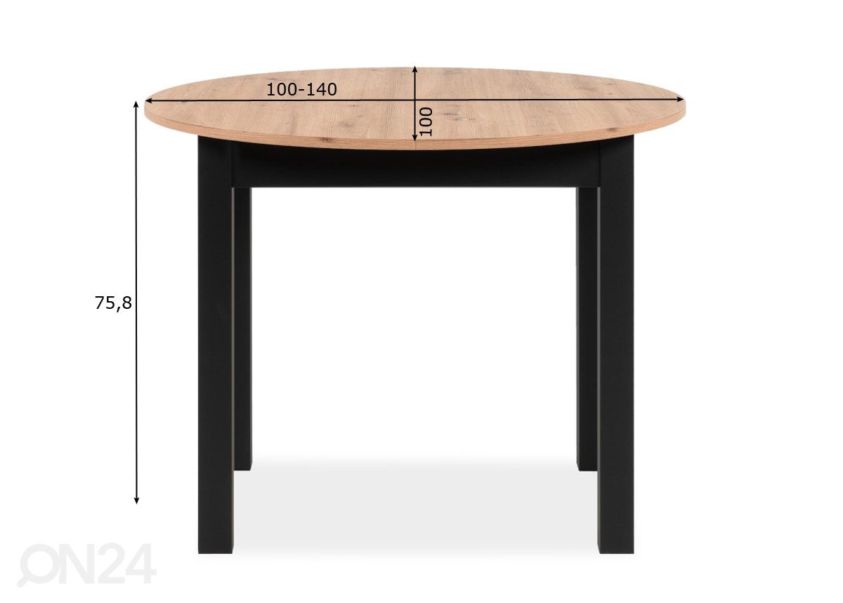 Pikendatav söögilaud Coburg 100/140x100 cm suurendatud mõõdud