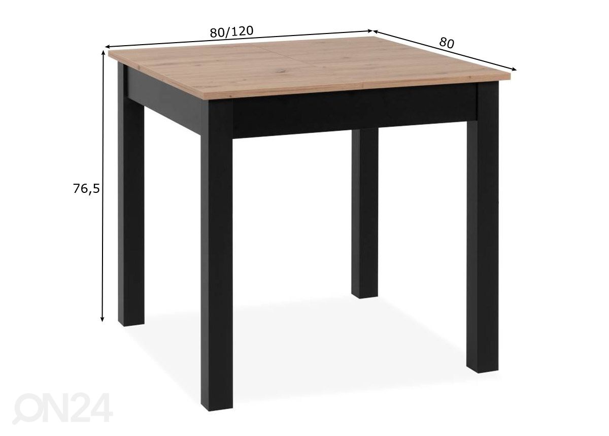 Pikendatav söögilaud Coburg 80/120x80 cm suurendatud mõõdud