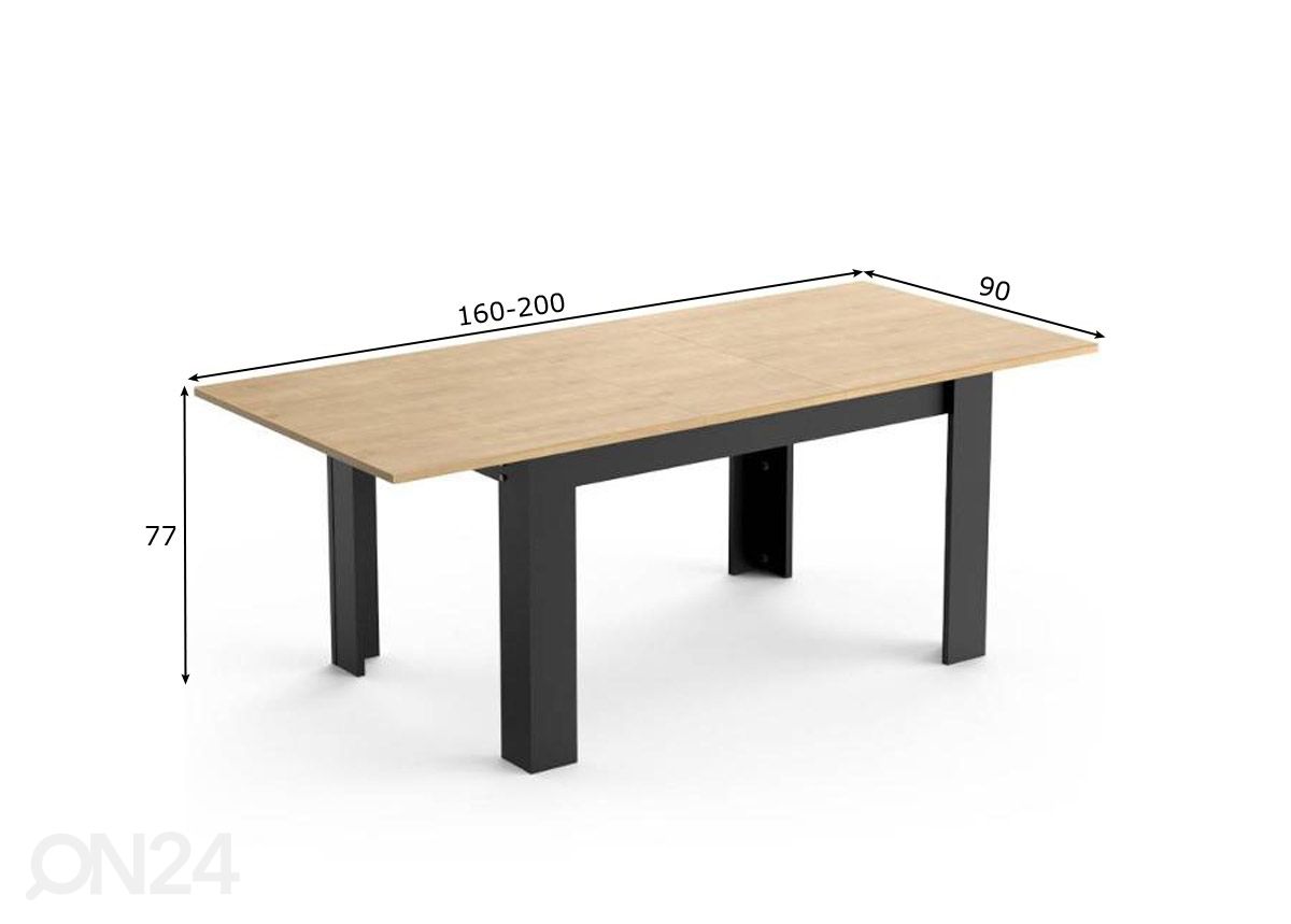 Pikendatav söögilaud Craft 160/200x90 cm suurendatud mõõdud
