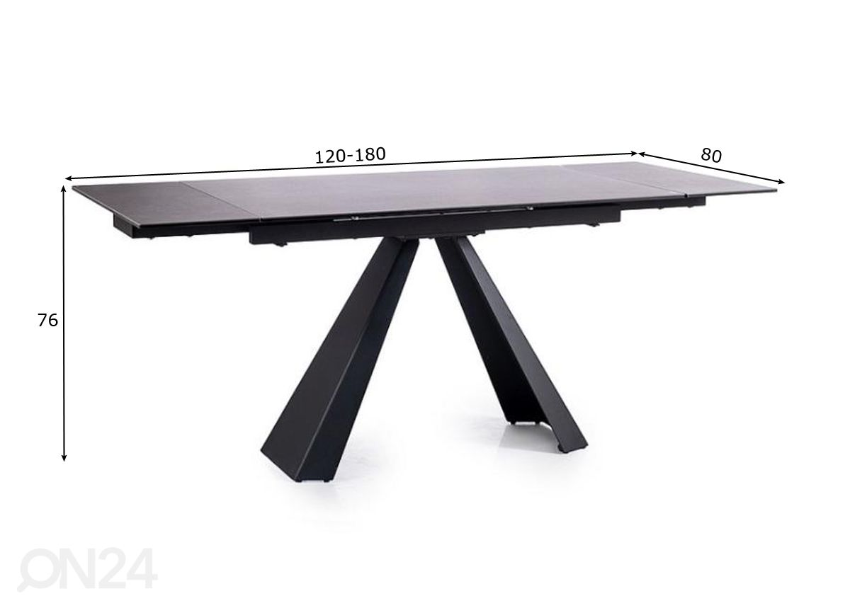Pikendatav söögilaud Dali 120-180x80 cm suurendatud mõõdud