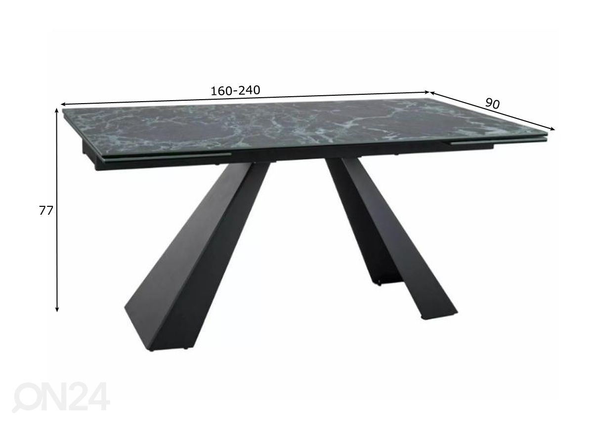 Pikendatav söögilaud Dali 160-240x90 cm suurendatud mõõdud