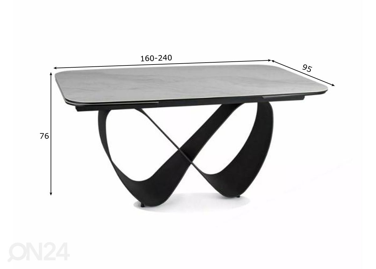Pikendatav söögilaud Destiny 160-240x95 cm suurendatud mõõdud
