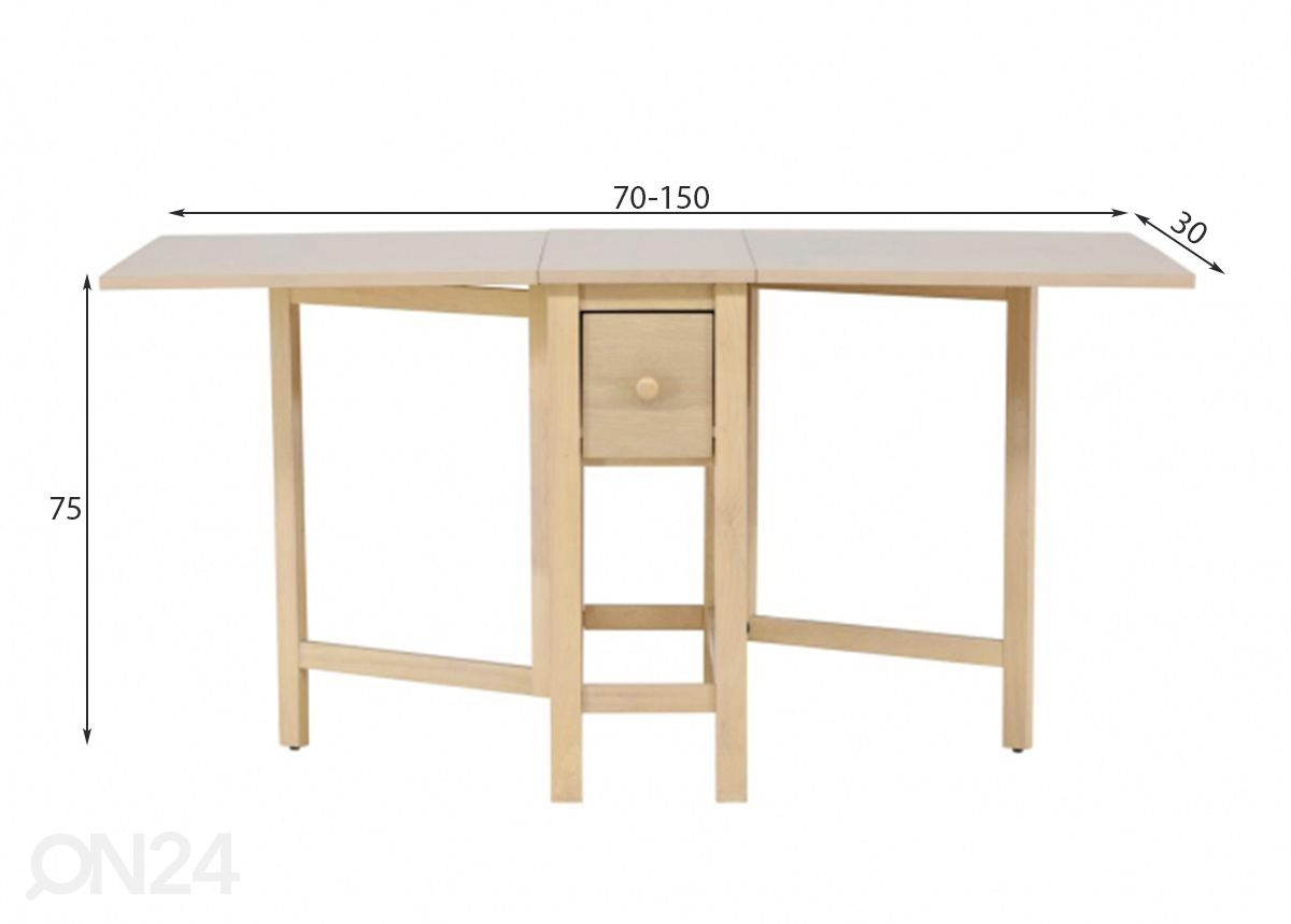 Pikendatav söögilaud Edward 70/150x30 cm suurendatud mõõdud