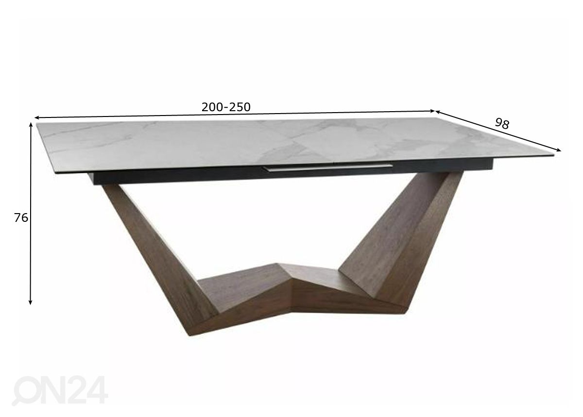 Pikendatav söögilaud Ferruccio 200-250x98 cm suurendatud mõõdud