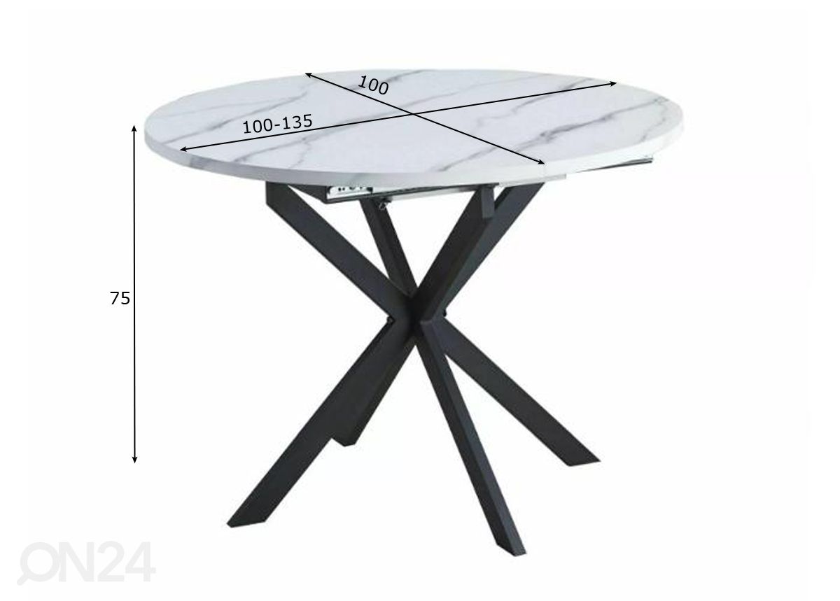 Pikendatav söögilaud Gabrielo 100-135x100 cm suurendatud mõõdud