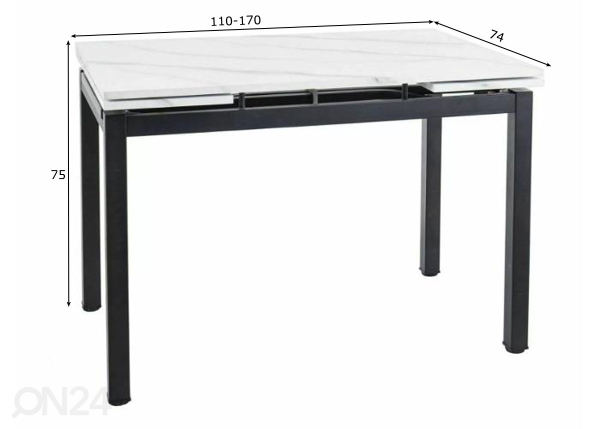 Pikendatav söögilaud Gdansk 110-170x74 cm suurendatud mõõdud