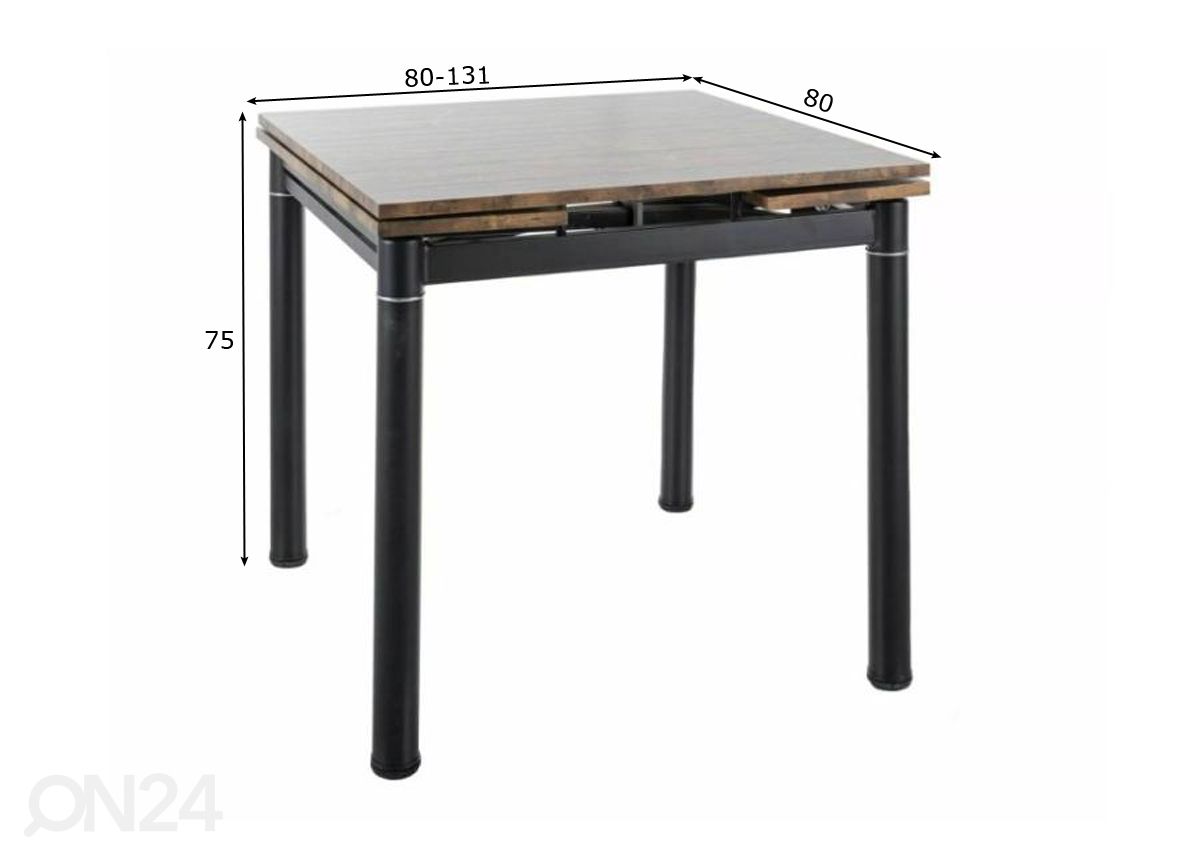 Pikendatav söögilaud Gdansk 80-131x80 cm suurendatud mõõdud