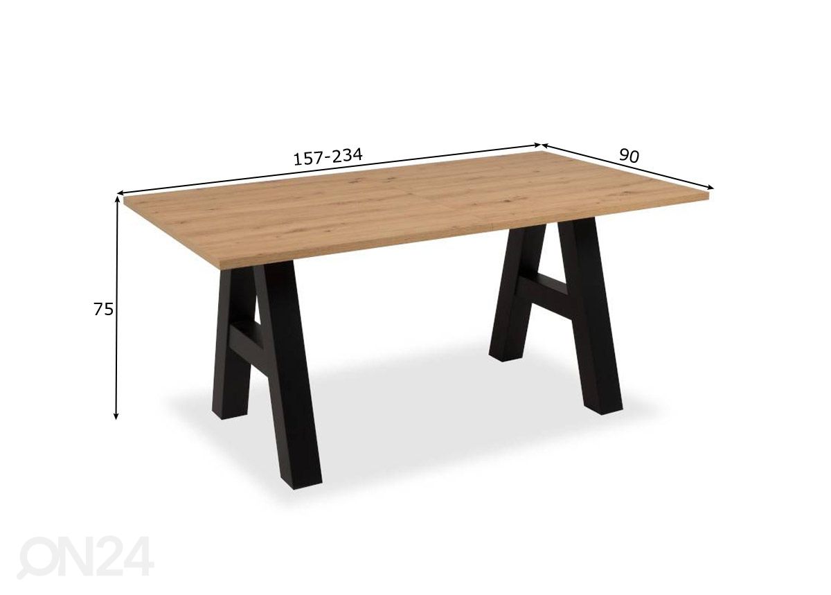 Pikendatav söögilaud Granada 90x157/234 cm suurendatud mõõdud