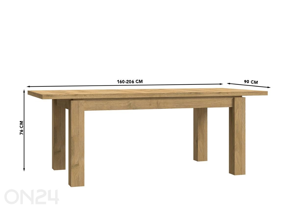Pikendatav söögilaud Havanna 90x160/206 cm suurendatud mõõdud