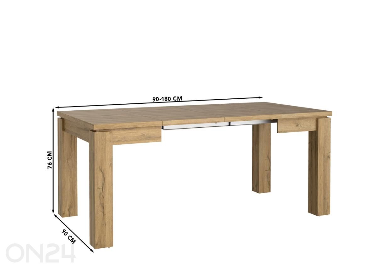 Pikendatav söögilaud Havanna 90x90/180 cm suurendatud mõõdud