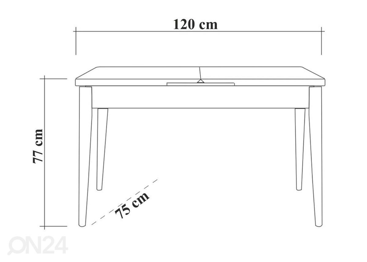 Pikendatav söögilaud Juta 120-150x75 cm suurendatud mõõdud