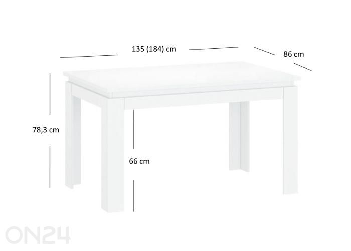 Pikendatav söögilaud Lingo 86x135/184 cm suurendatud mõõdud