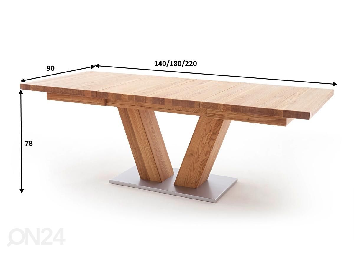 Pikendatav söögilaud Managua 140-220x90 cm suurendatud mõõdud